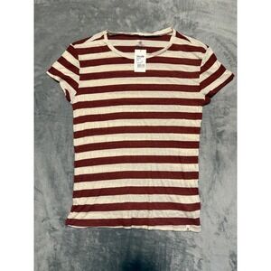 Volcom T-Shirt Women S Burgundy Striped Lived In‎ Rib Tee Short Sleeve B01316T1